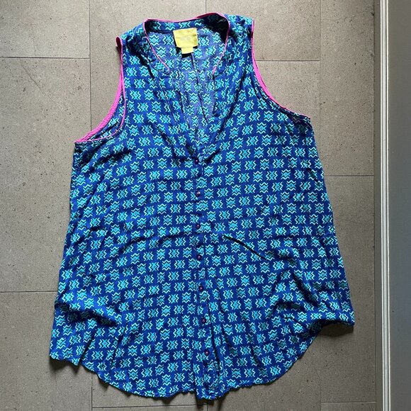 Maeve Tops - Maeve Anthropologie Ada Sleeveless Swing Blouse Cobalt Blue/Pink-Sz 10